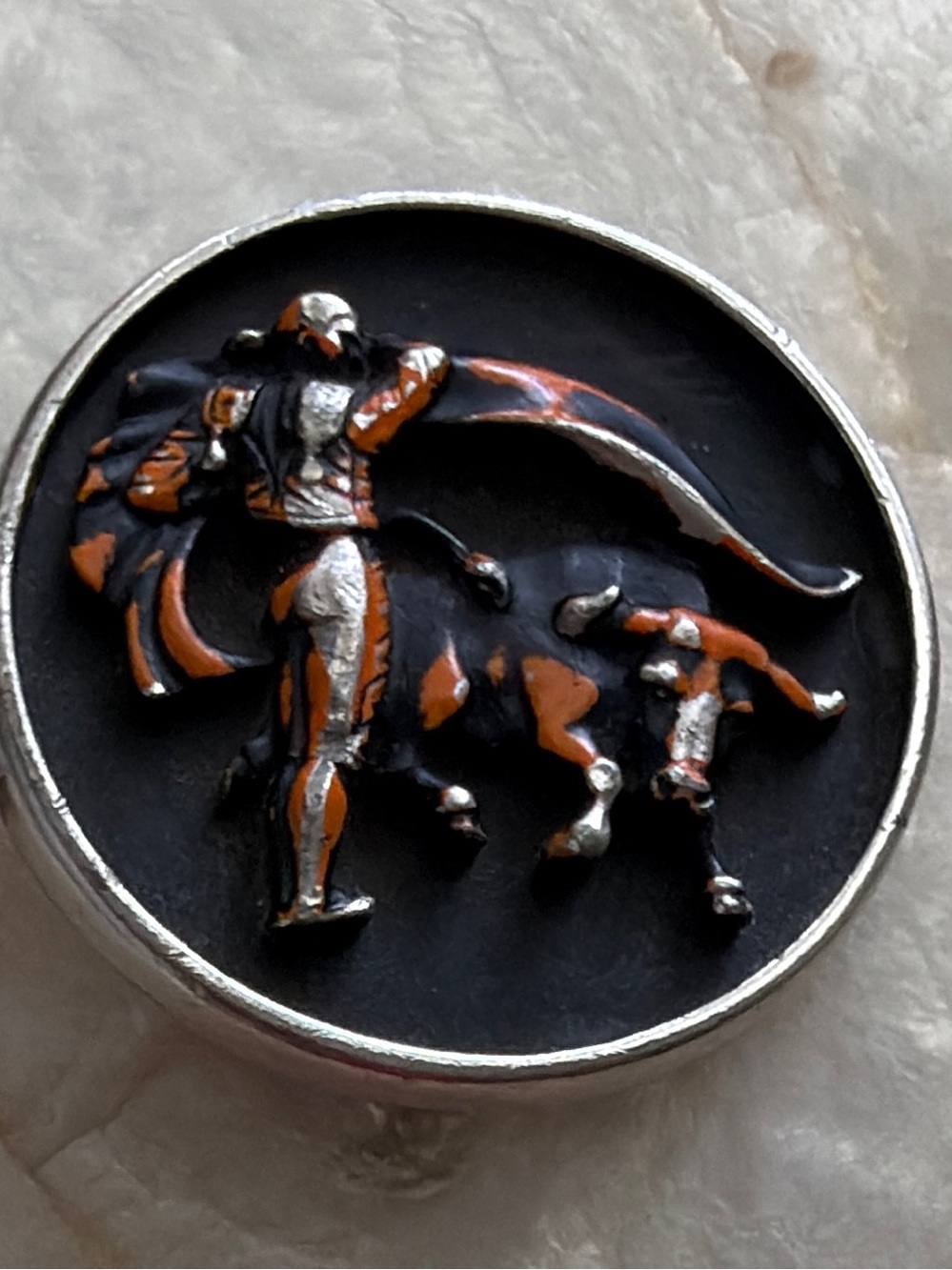 Vintage Hickok USA Matador Bullfighter Tie Clip Black Orange Enamel Mid Century
